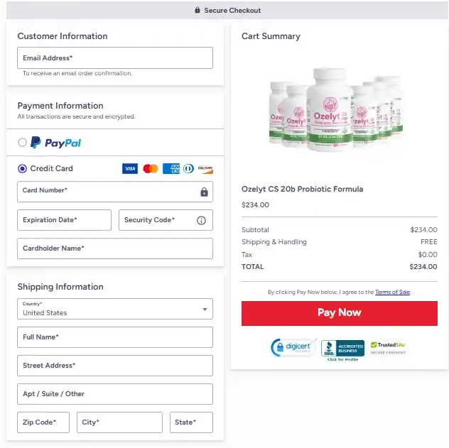 Ozelyt Order Page